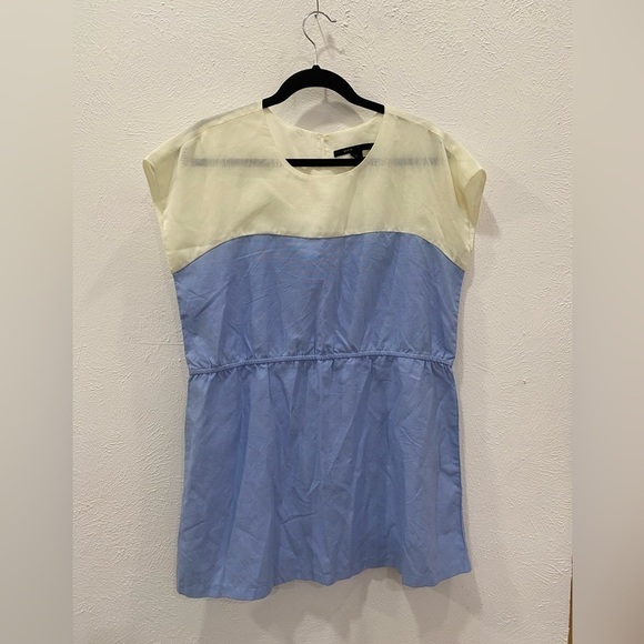 Marc Jacobs Boxy Sheath Blue Cotton Dress with Sheer Cream Neckline sz M - Picture 1 of 4